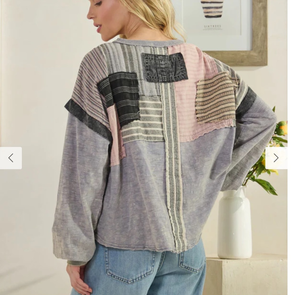🎉 Oli and Hali “ KAYE 2  “ Oli & Hali MIXED FABRIC PATCHWORK TOP 60A - Picture 5 of 6